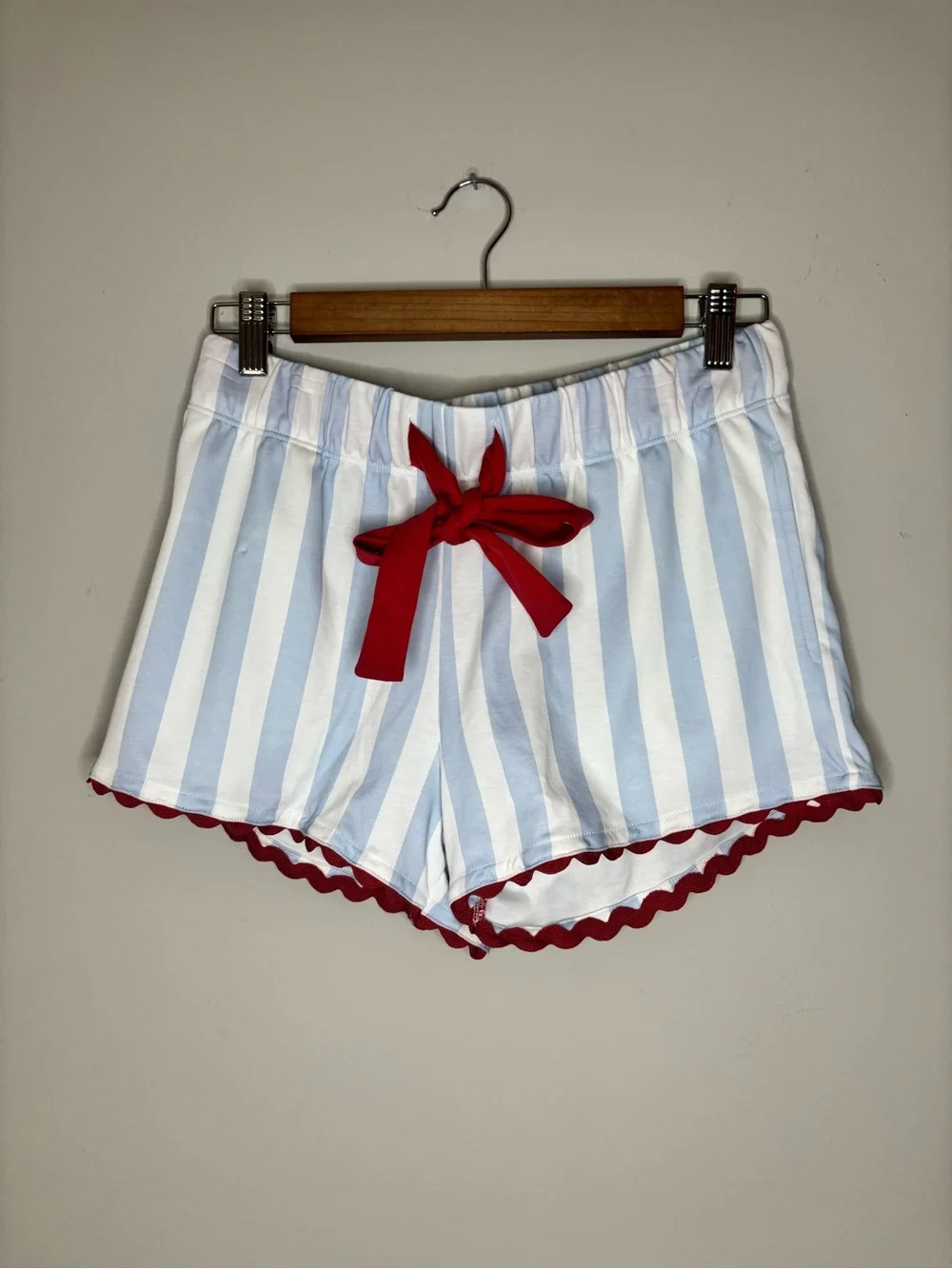 The Beaufort Bonnet Company Blue White Stripe Red Trim Pima Cotton Pajama Set XS
